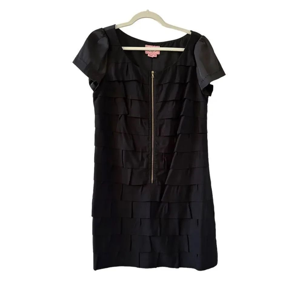 Phoebe Couture Ruffle Front Zip Mini Dress Women’s Black Size 8